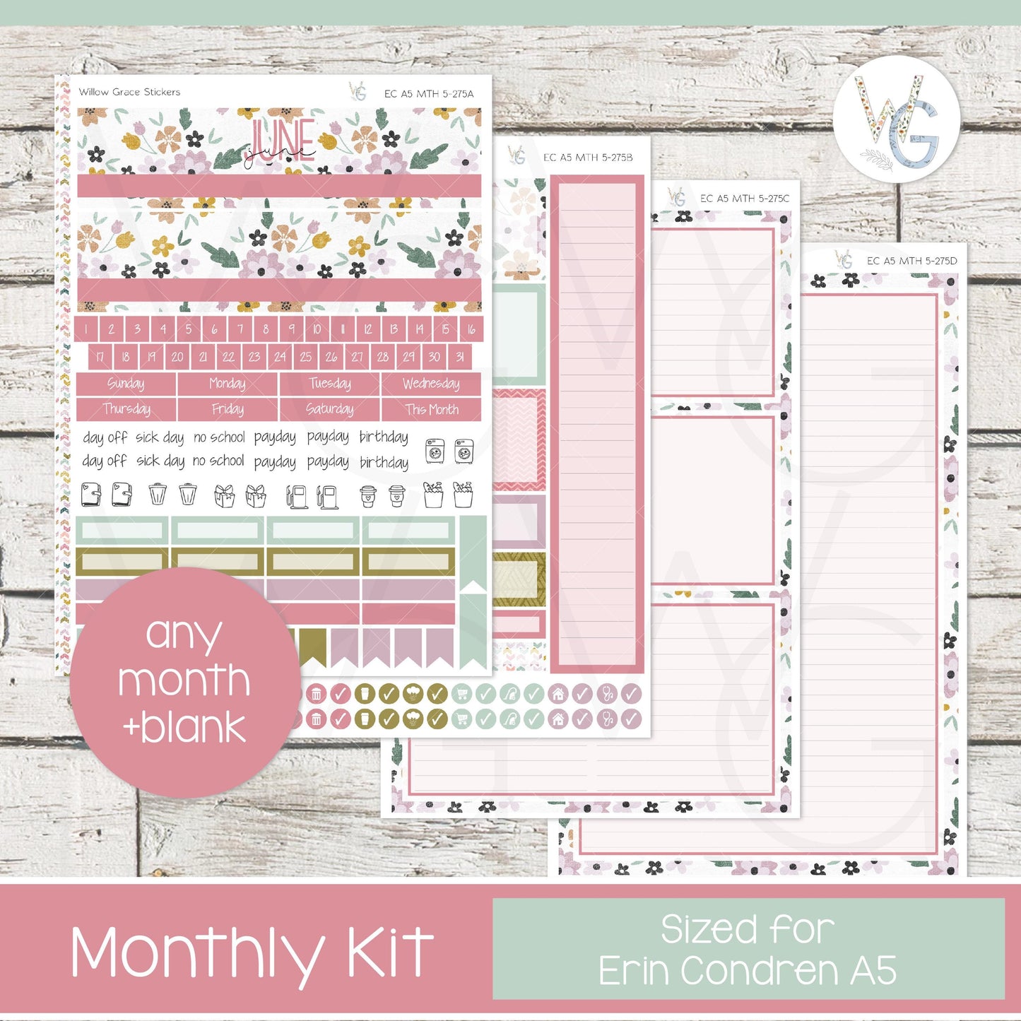 EC A5 Monthly Planner Stickers β’ ECM5-275