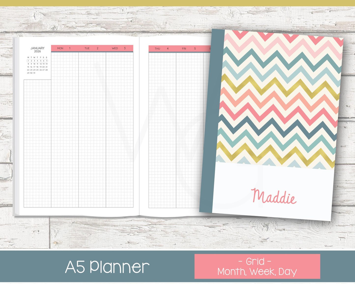 2026 Complete Personalized Planner | Month, Week, Day Planner | Grid Layout | Chevron Rainbow