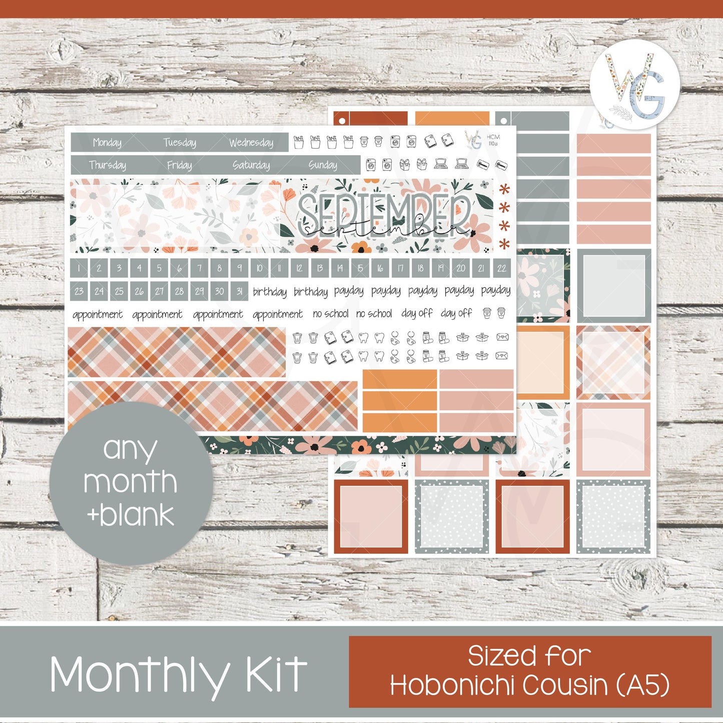 Hobonichi Cousin (A5) Monthly Planner Stickers β’ HM-110