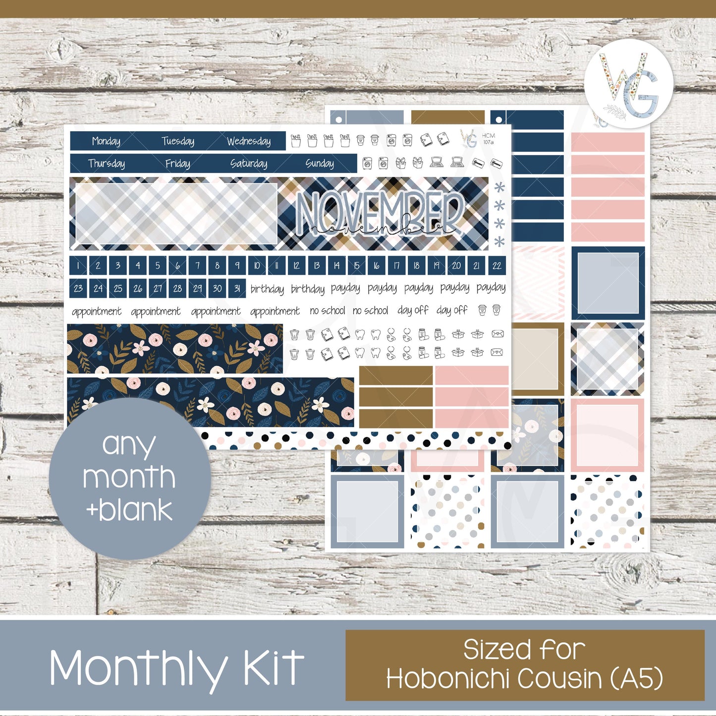 Hobonichi Cousin (A5) Monthly Planner Stickers β’ HM-107