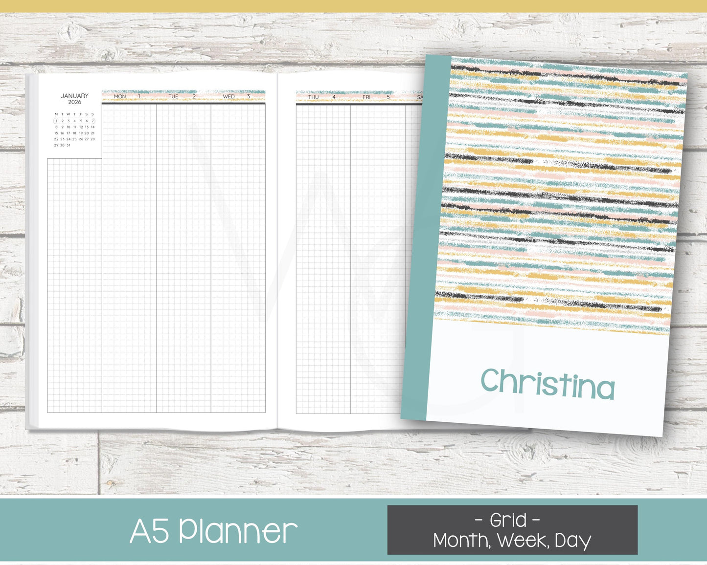 2026 Complete Personalized Planner | Month, Week, Day Planner | Grid Layout | Reflections