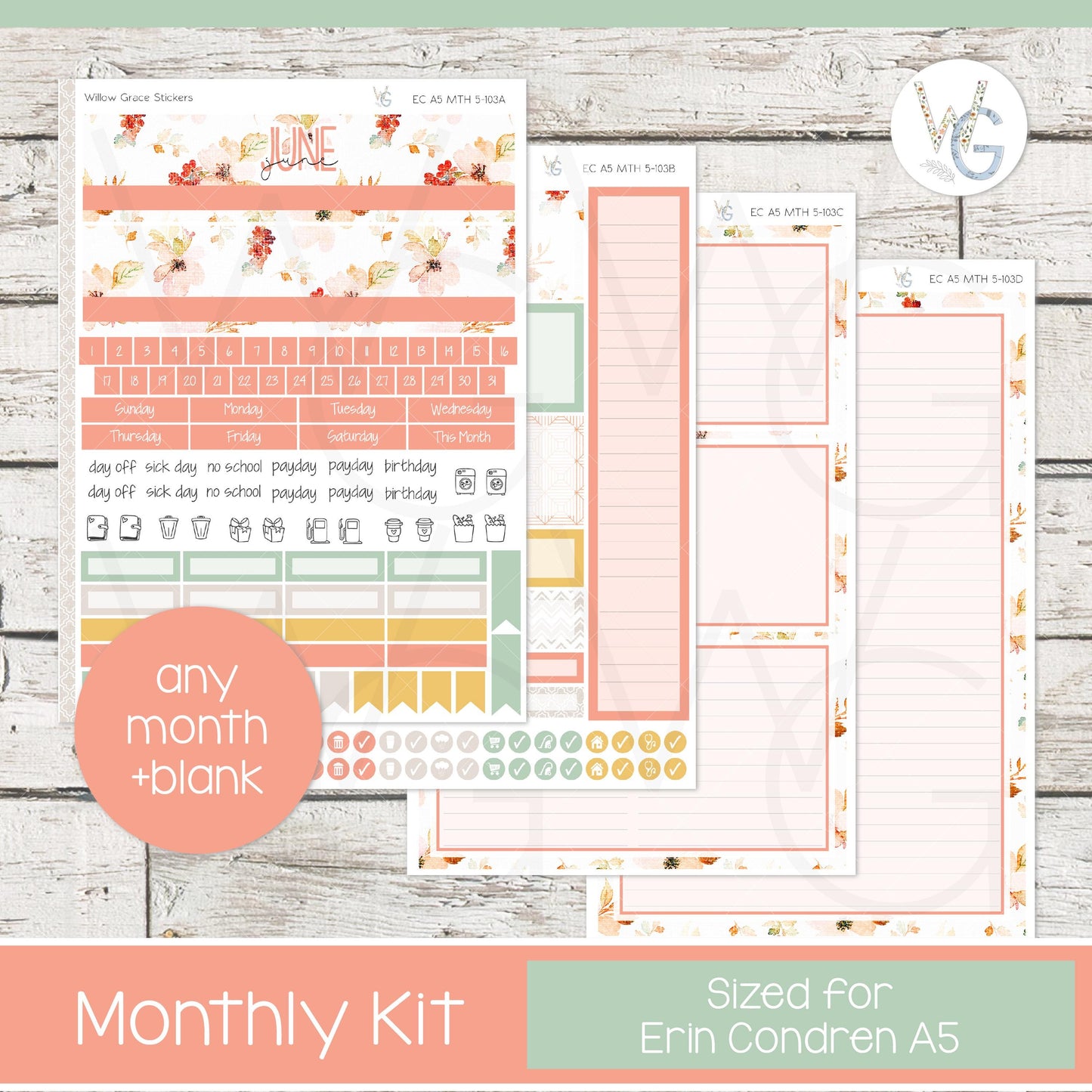 EC A5 Monthly Planner Stickers β’ ECM5-103