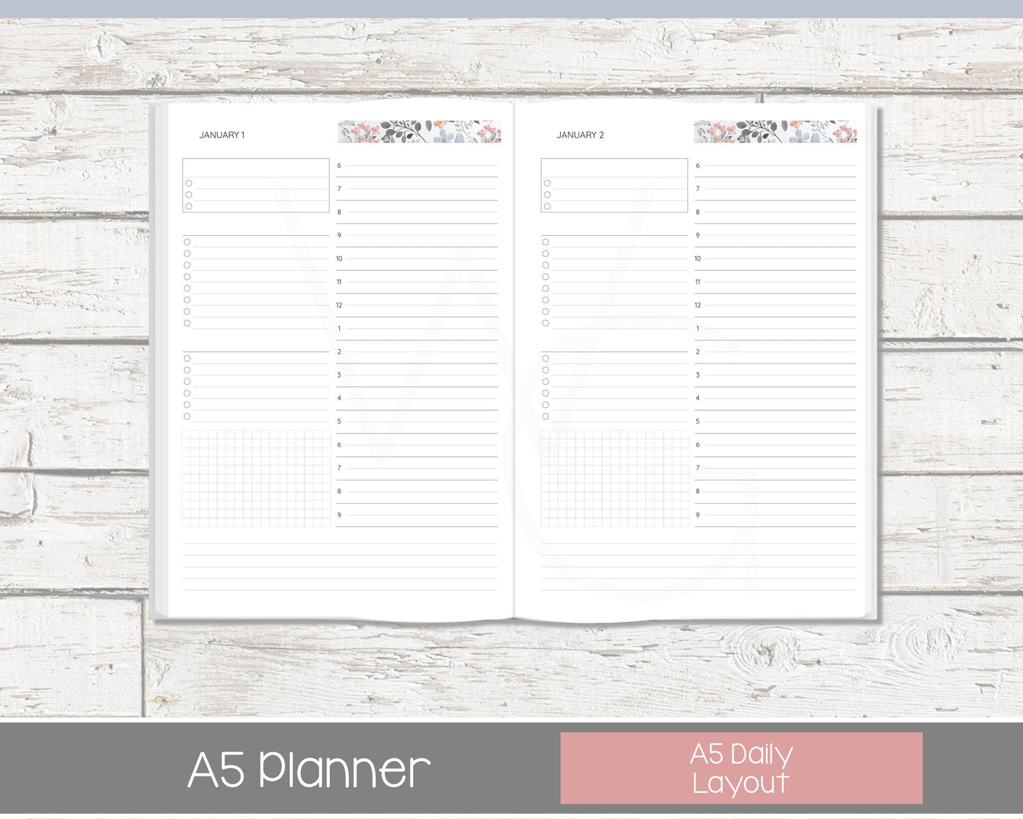 2026 Complete Personalized Planner | Month, Week, Day Planner | Lined Layout | Vintage Blues