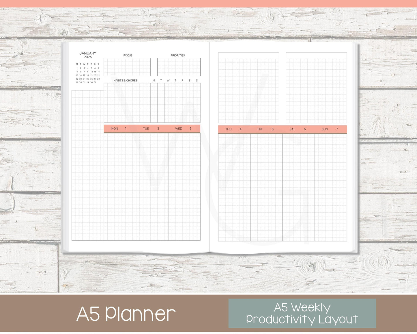 2026 Weekly Personalized Planner | Productivity Weekly Planner | Grid Layout | Cottage Bloom