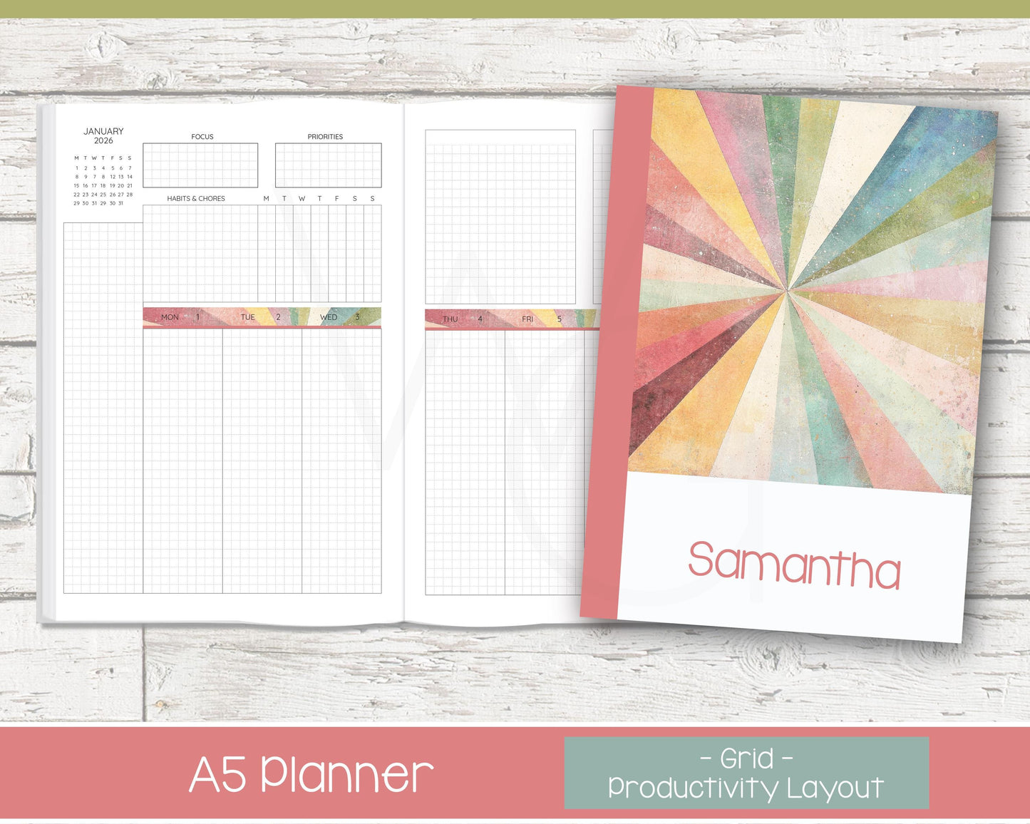 2026 Weekly Personalized Planner | Productivity Weekly Planner | Grid Layout | Shine On