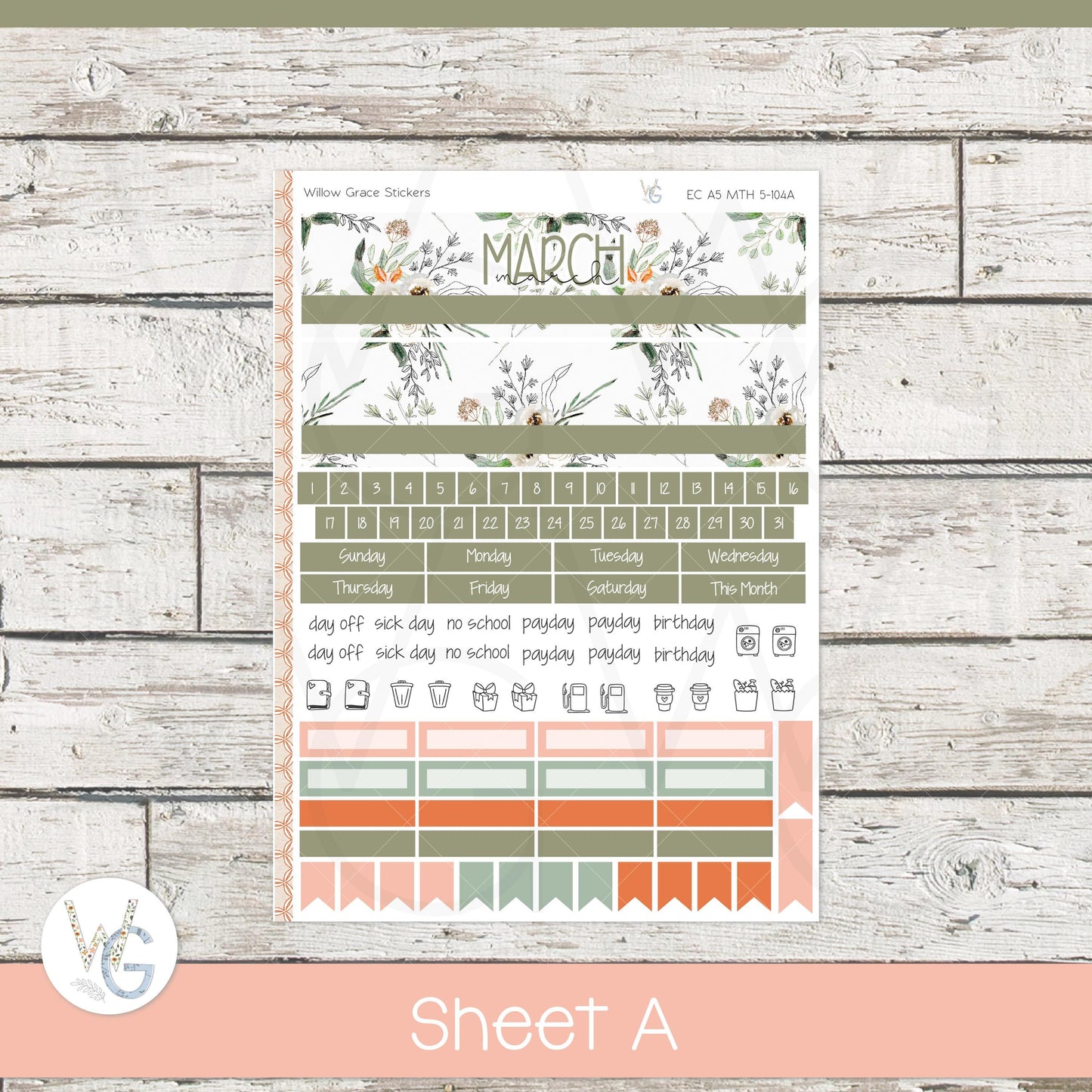 EC A5 Monthly Planner Stickers β’ ECM5-104