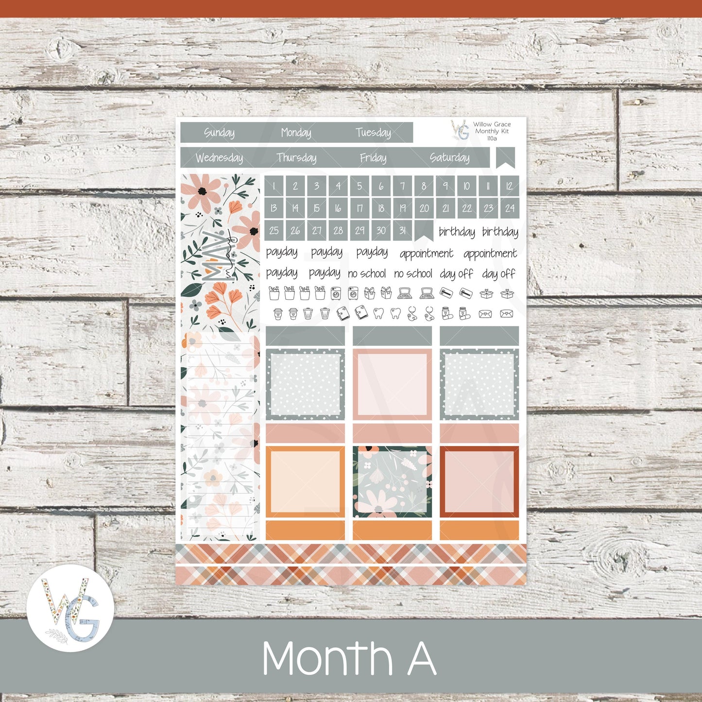 WG A5 Monthly Planner Stickers β’ WGM5-110