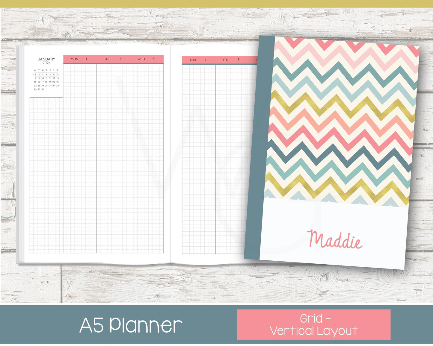 2026 Weekly Personalized Planner | Vertical Weekly Planner | Grid Layout | Chevron Rainbow