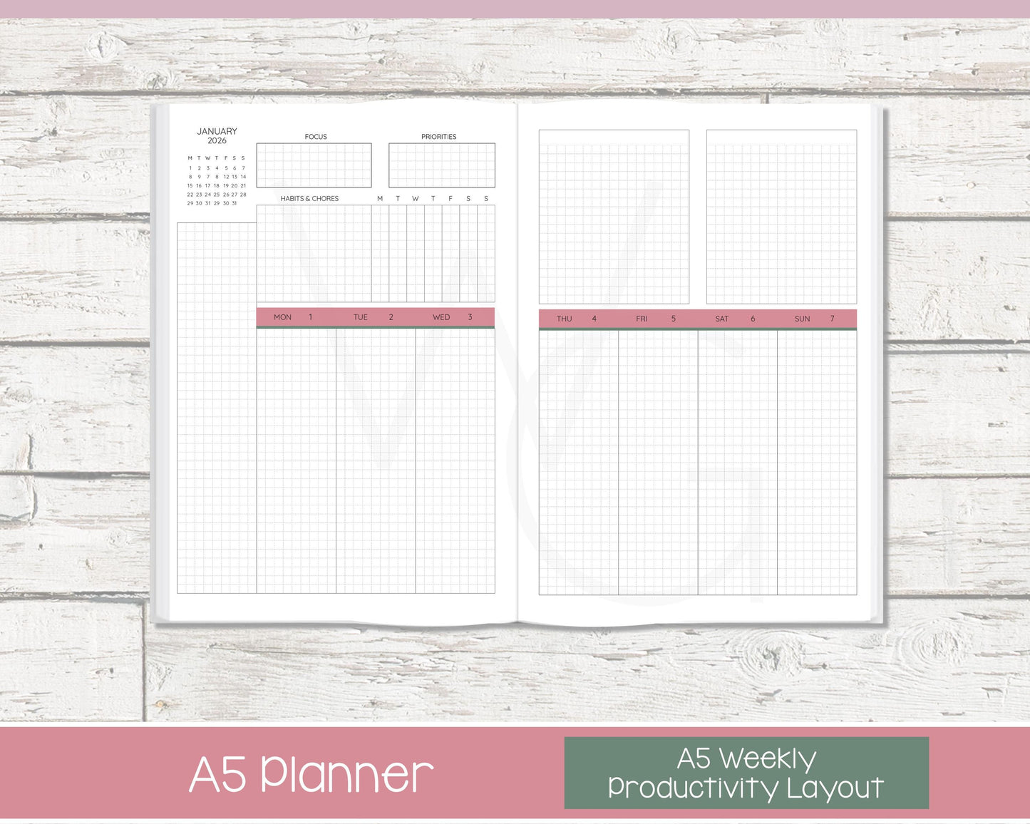 2026 Weekly Personalized Planner | Productivity Weekly Planner | Grid Layout | Petal Parade