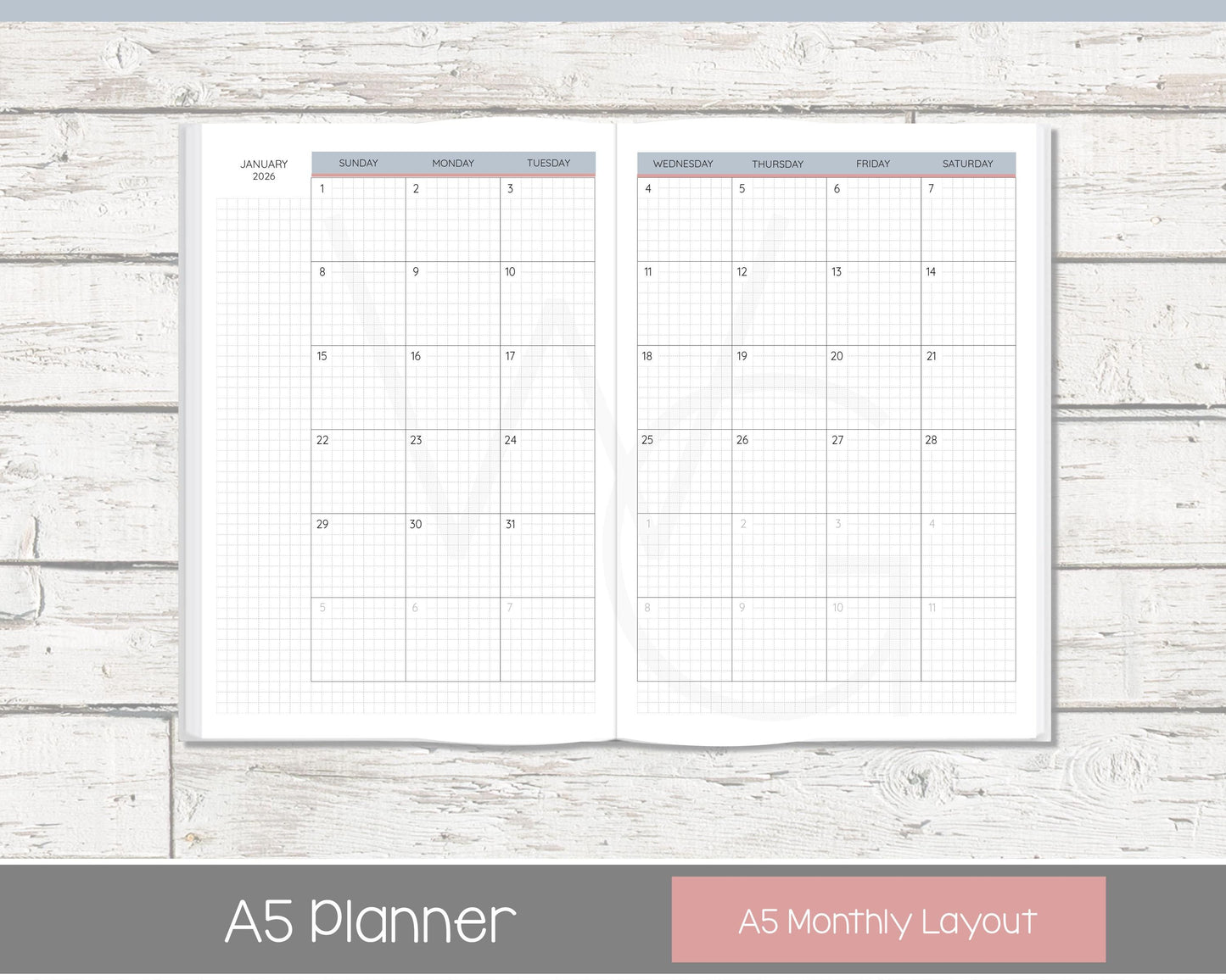 2026 Complete Personalized Planner | Month, Week, Day Planner | Grid Layout | Vintage Blues