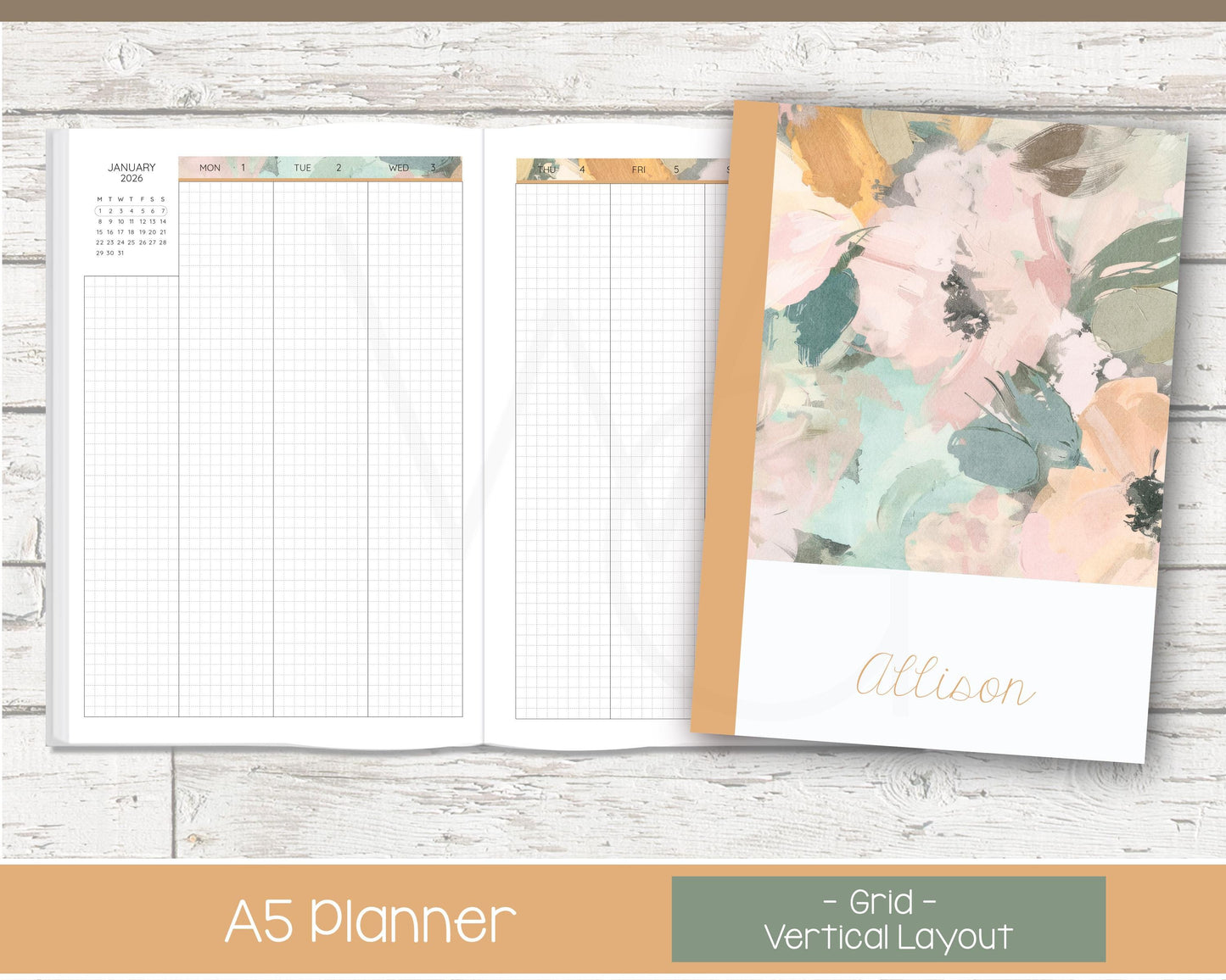 2026 Weekly Personalized Planner | Vertical Weekly Planner | Grid Layout | Bloom