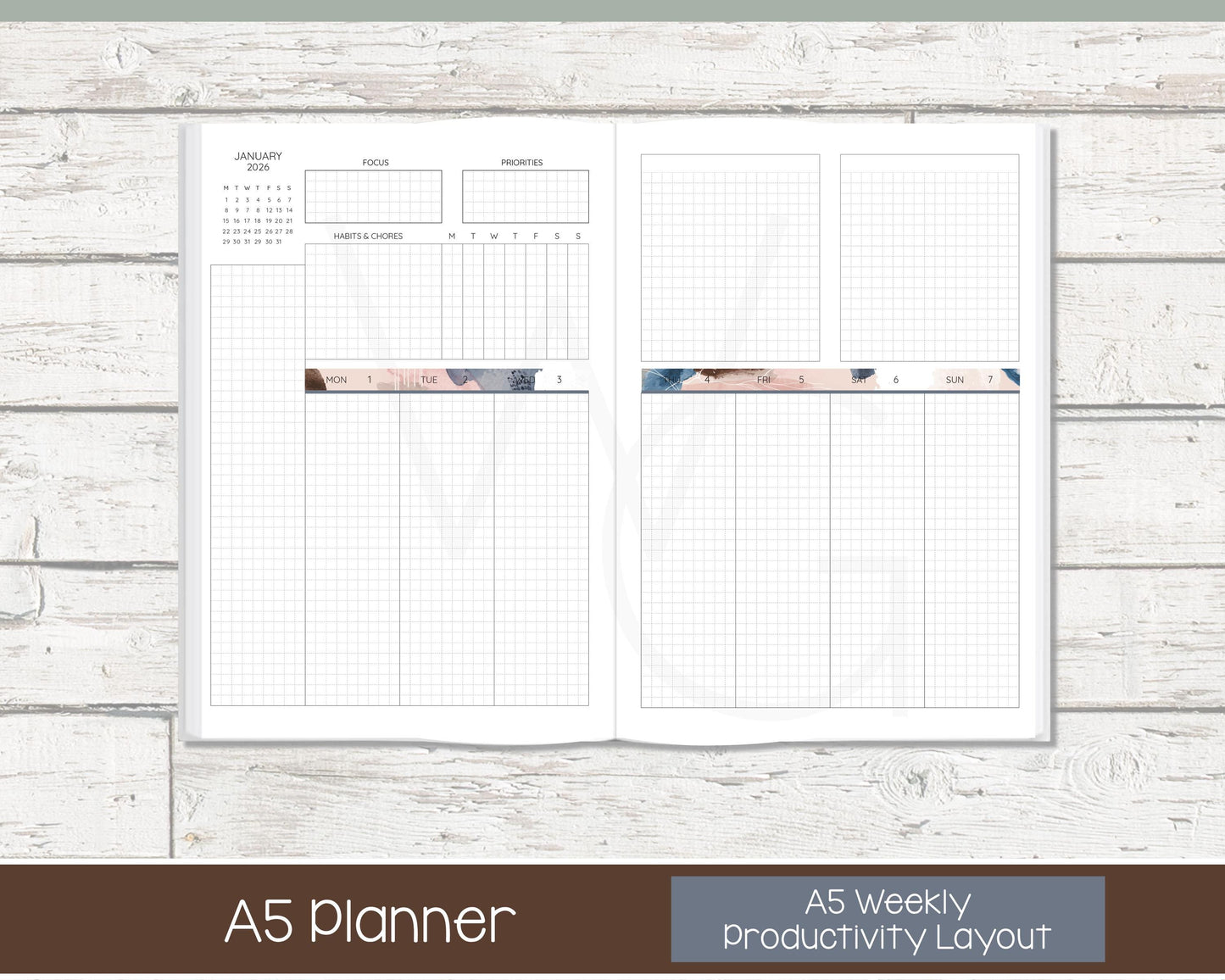 2026 Weekly Personalized Planner | Productivity Weekly Planner | Grid Layout | Blush & Ink