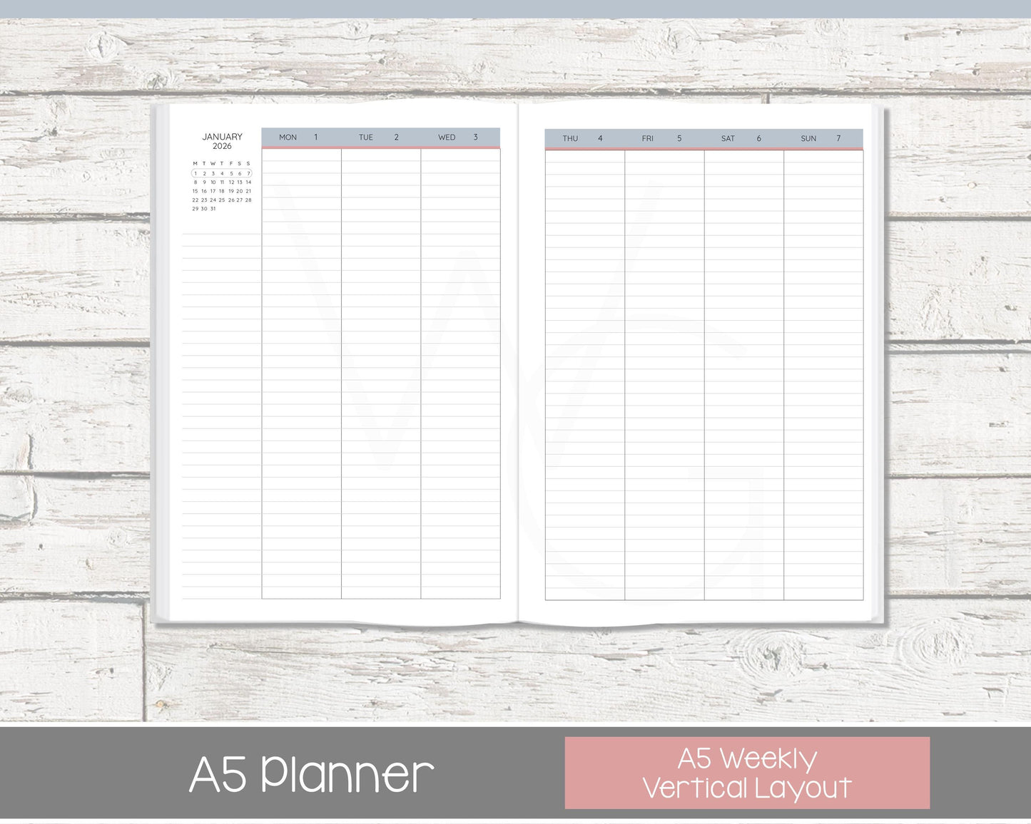 2026 Complete Personalized Planner | Month, Week, Day Planner | Lined Layout | Vintage Blues