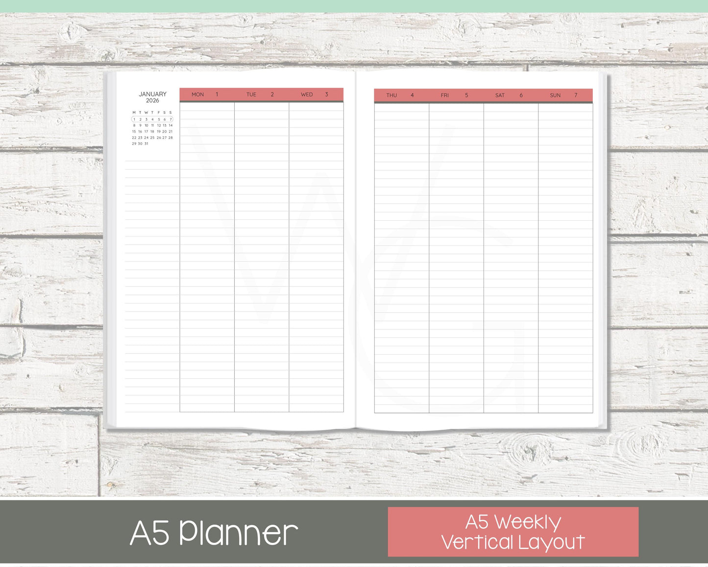 2026 Weekly Personalized Planner | Vertical Weekly Planner | Lined Layout | Shabby Chevron