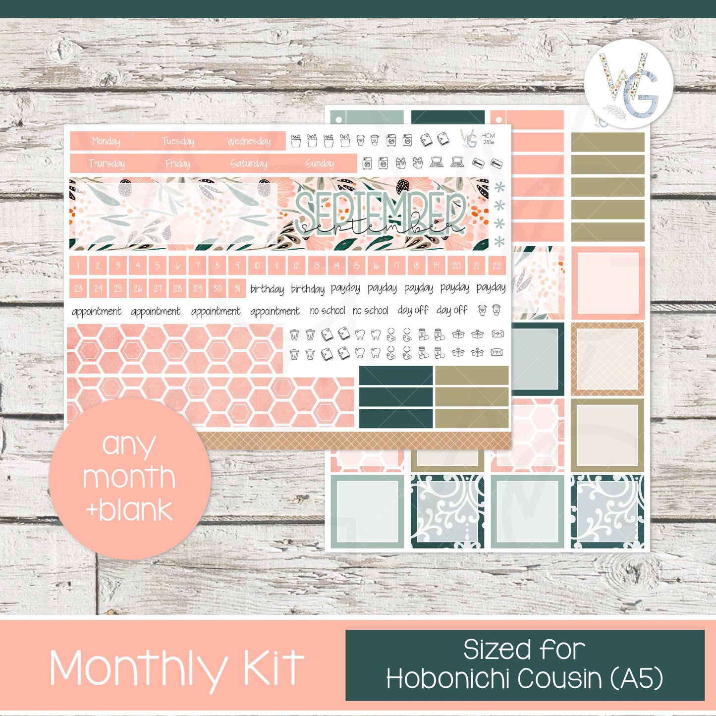 Hobonichi Cousin (A5) Monthly Planner Stickers β’ HM-281