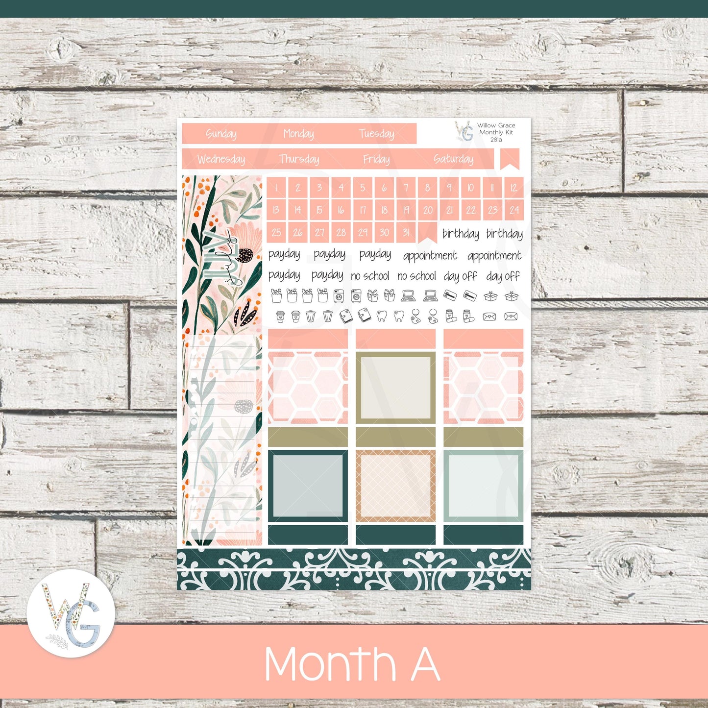 WG A5 Monthly Planner Stickers β’ WGM5-281