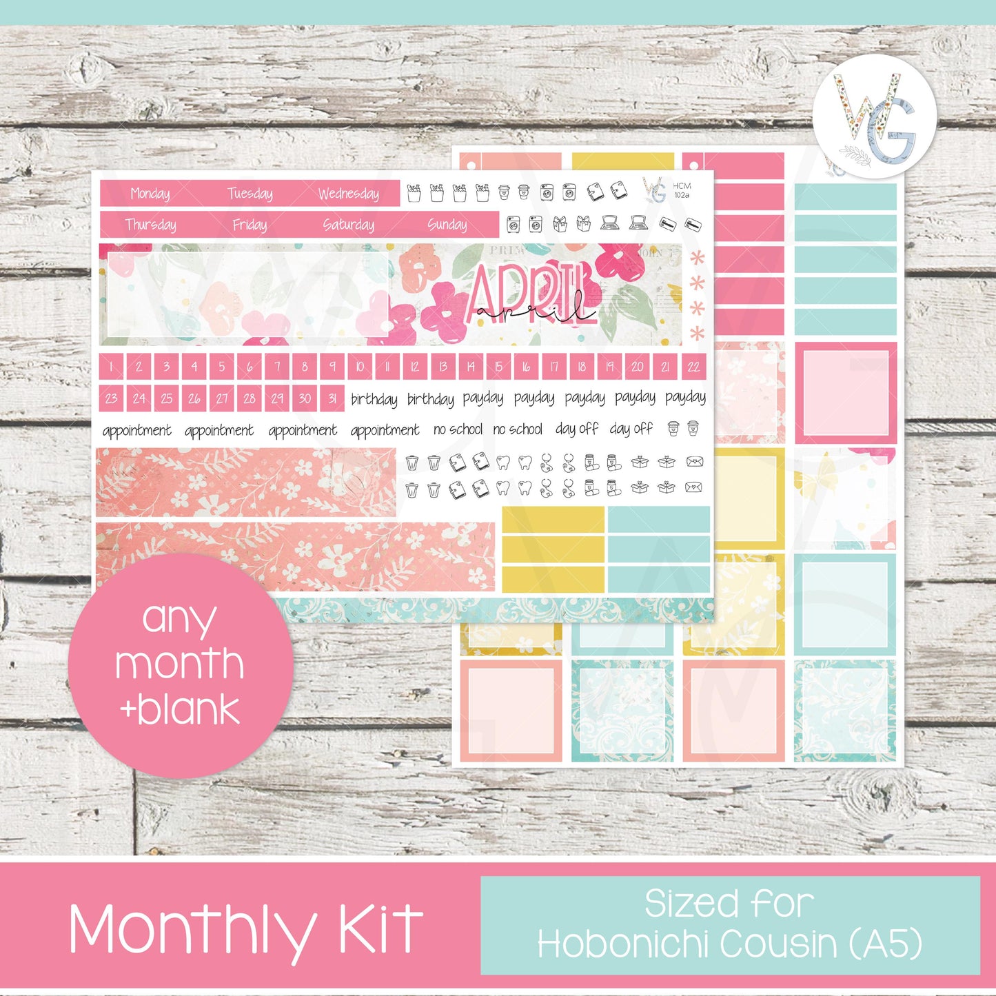 Hobonichi Cousin (A5) Monthly Planner Stickers β’ HM-102
