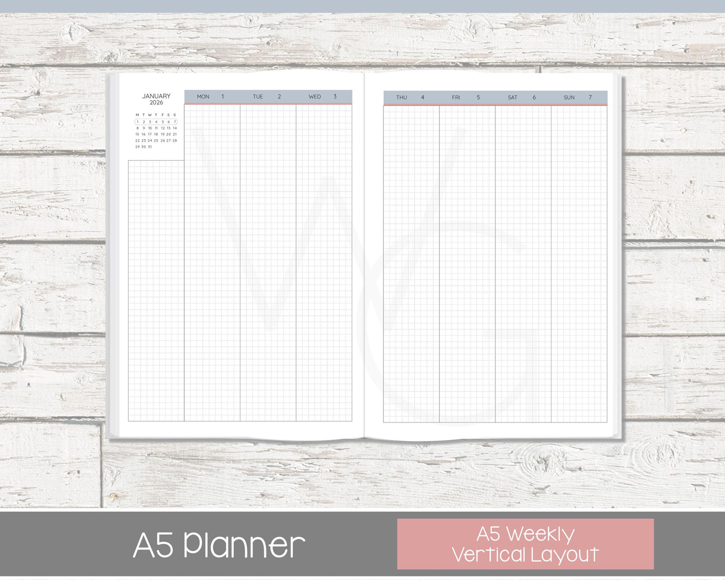 2026 Weekly Personalized Planner | Vertical Weekly Planner | Grid Layout | Vintage Blues