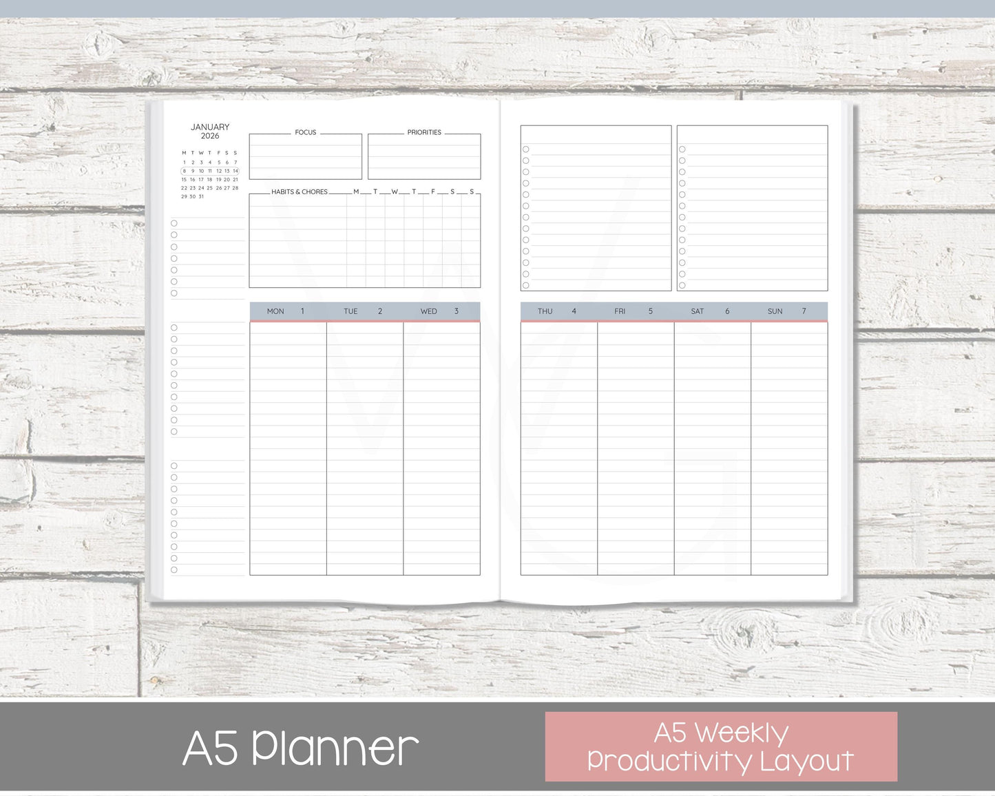 2026 Weekly Personalized Planner | Productivity Weekly Planner | Lined Layout | Vintage Blues