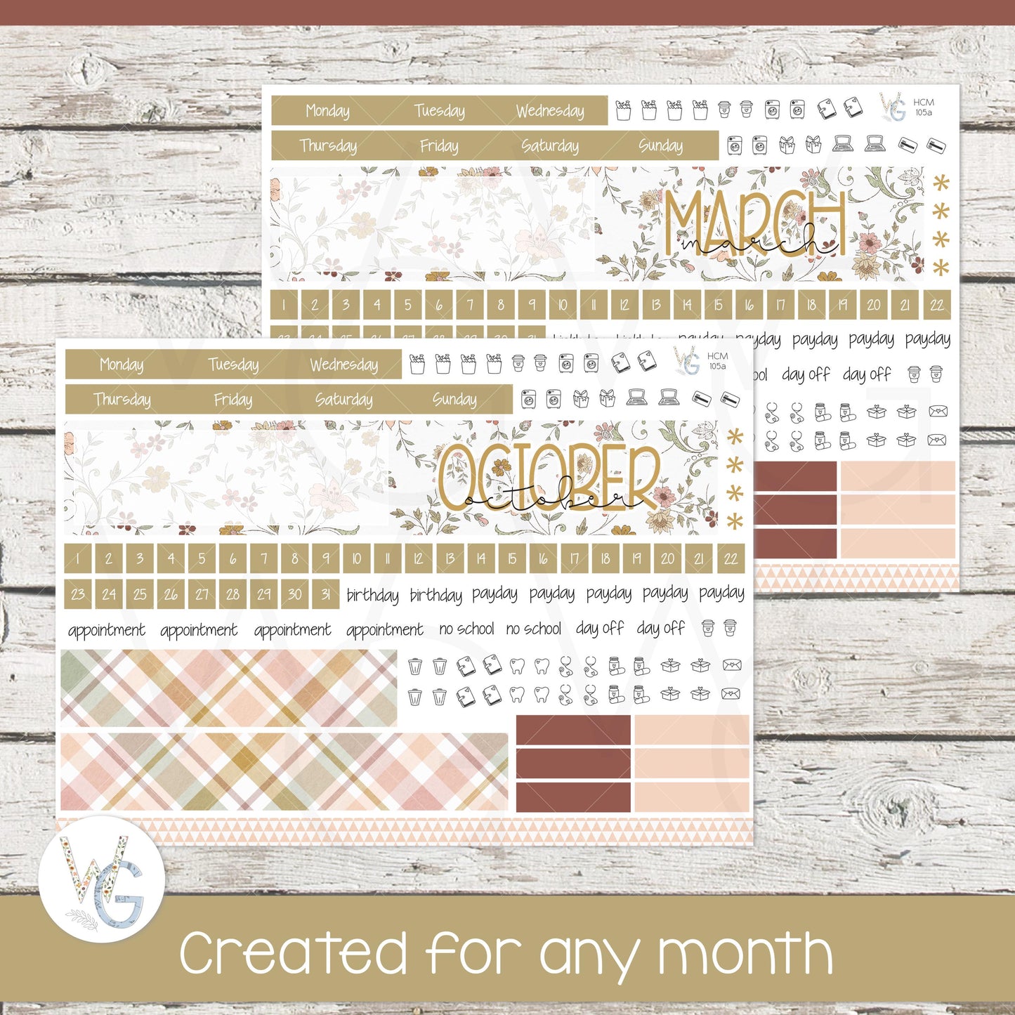 Hobonichi Cousin (A5) Monthly Planner Stickers β’ HM-105