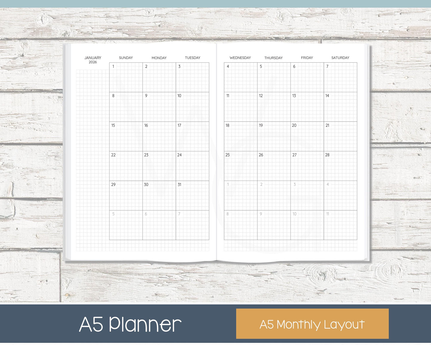 2026 Complete Planner | Month, Week, Day Planner | Grid Layout - Black and White | Ready to Ship