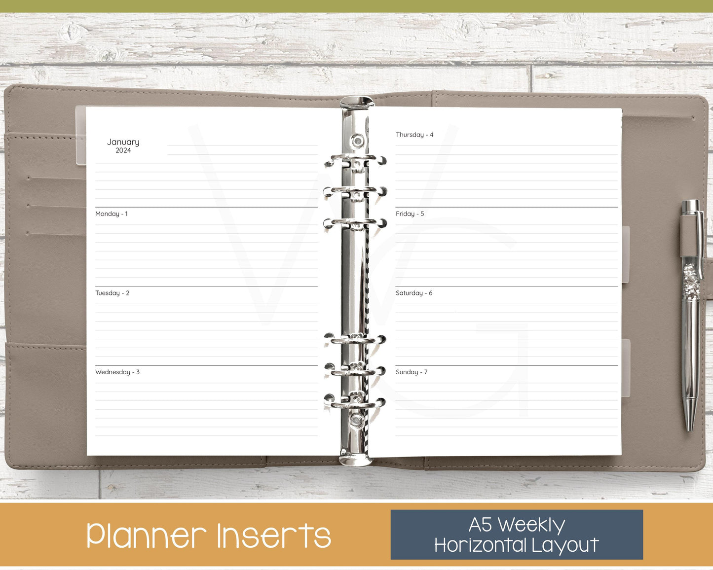 A5 Dated Planner Inserts • Weekly Horizontal Layout