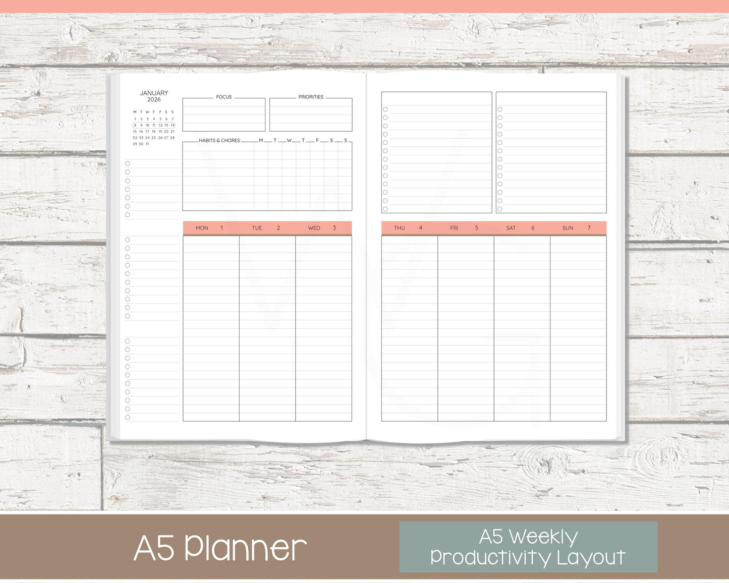 2026 Weekly Personalized Planner | Productivity Weekly Planner | Lined Layout | Cottage Bloom