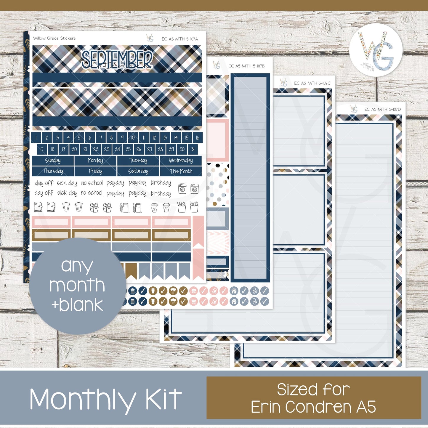EC A5 Monthly Planner Stickers β’ ECM5-107