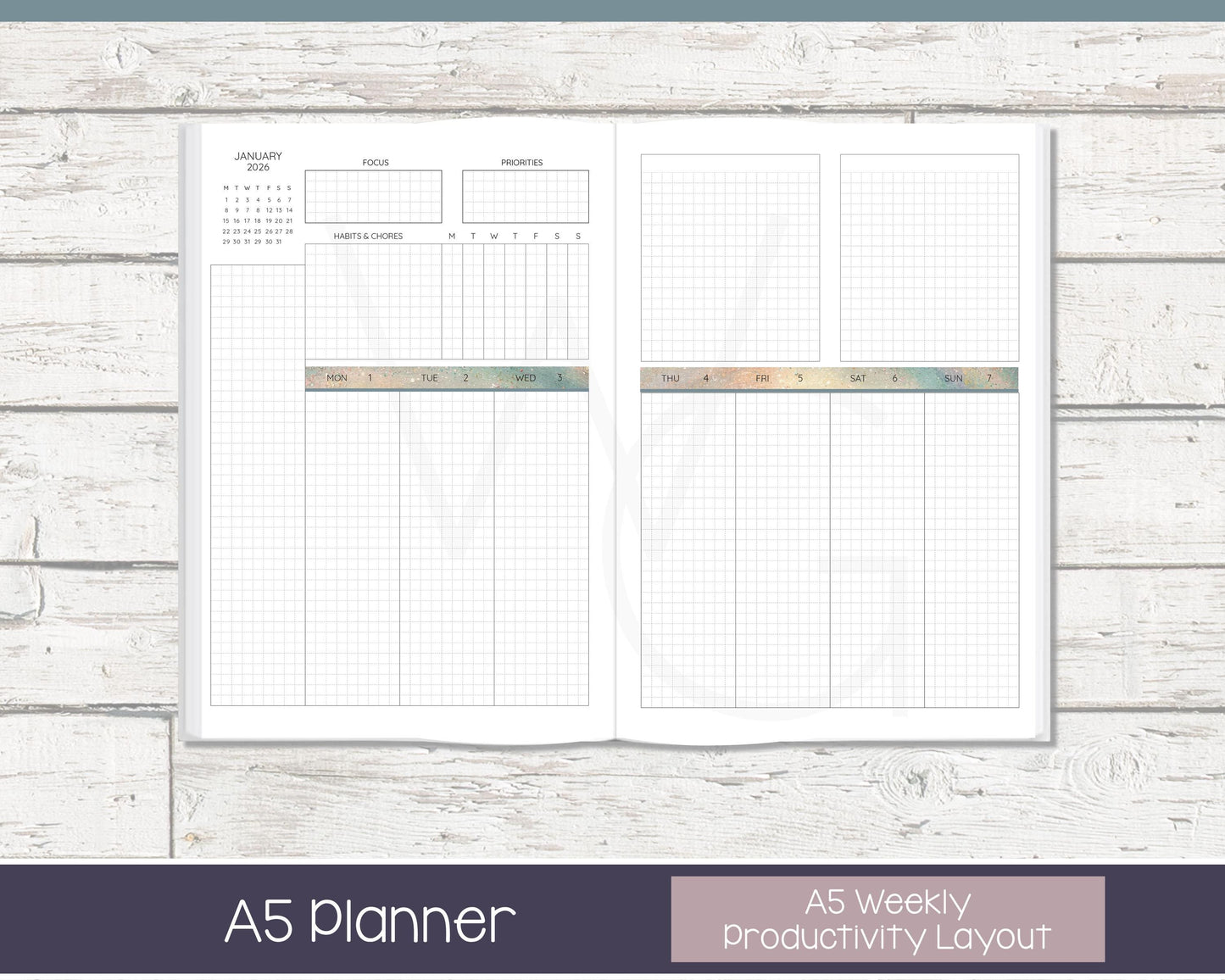 2026 Weekly Personalized Planner | Productivity Weekly Planner | Grid Layout | In the Stars