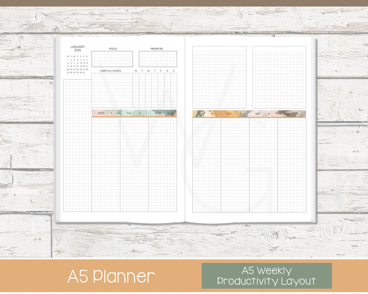 2026 Weekly Personalized Planner | Productivity Weekly Planner | Grid Layout | Bloom