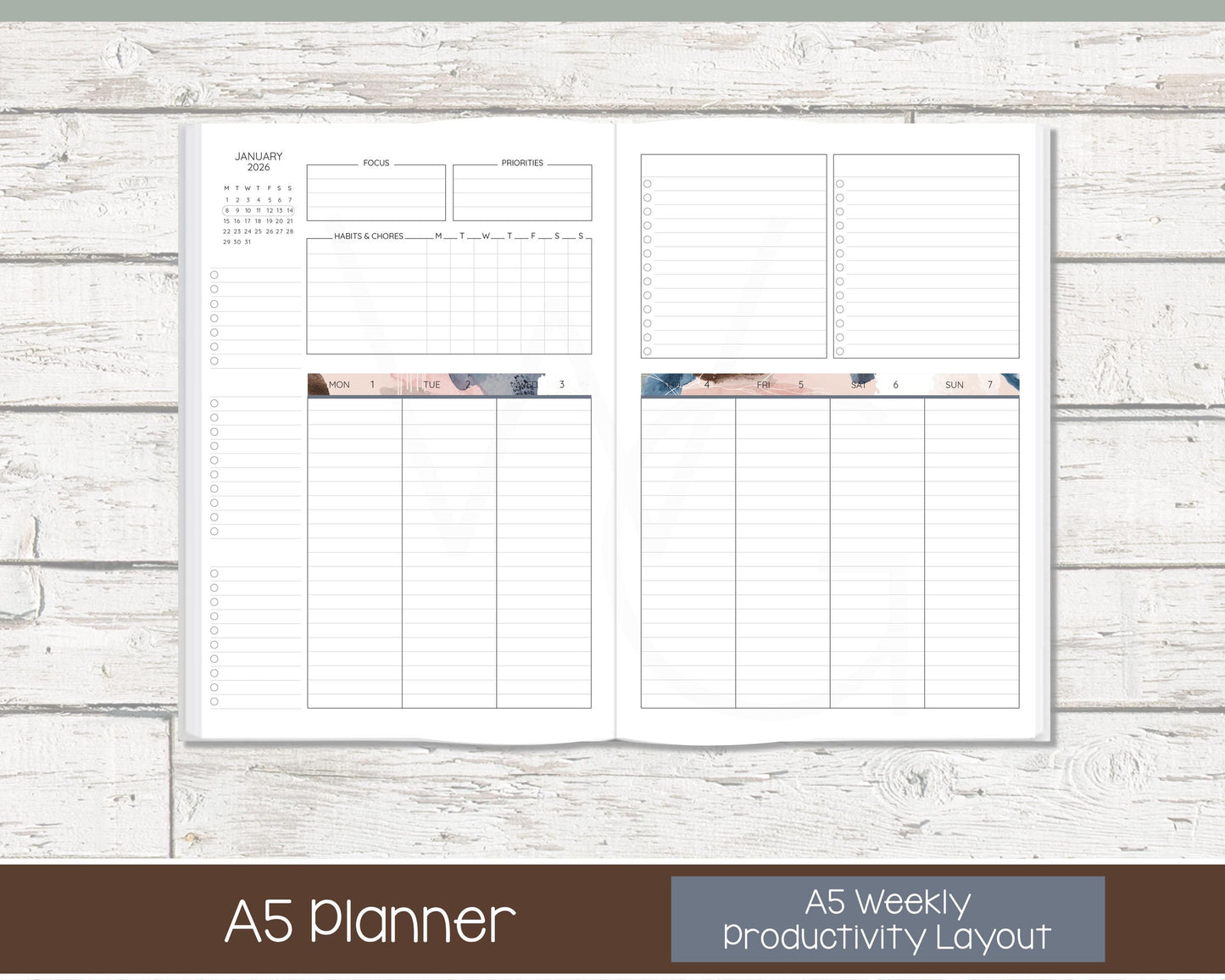 2026 Weekly Personalized Planner | Productivity Weekly Planner | Lined Layout | Blush & Ink