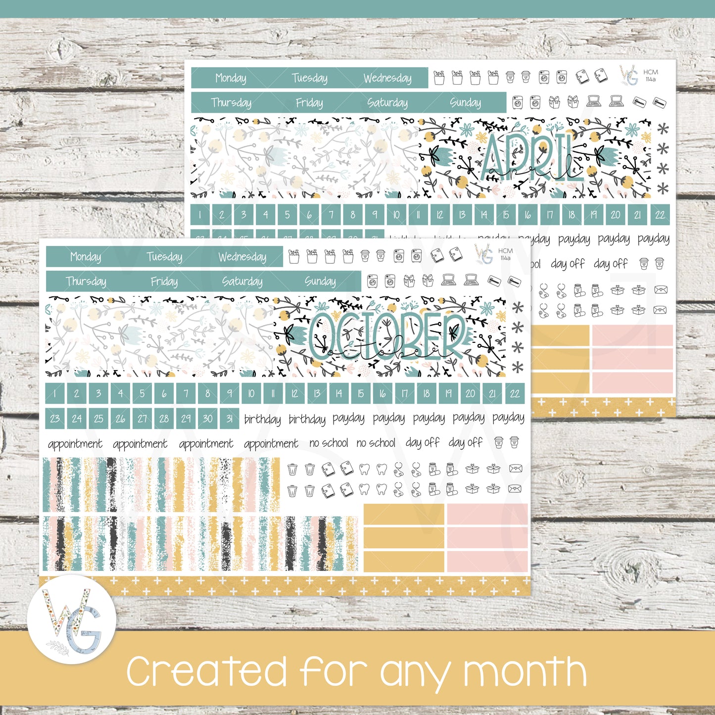 Hobonichi Cousin (A5) Monthly Planner Stickers β’ HM-114