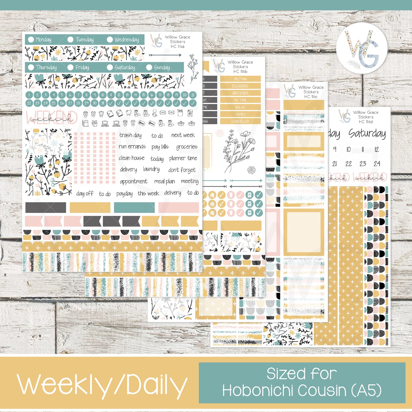 Hobonichi Cousin (A5) Weekly/Daily Sticker Kit β’ HW-114
