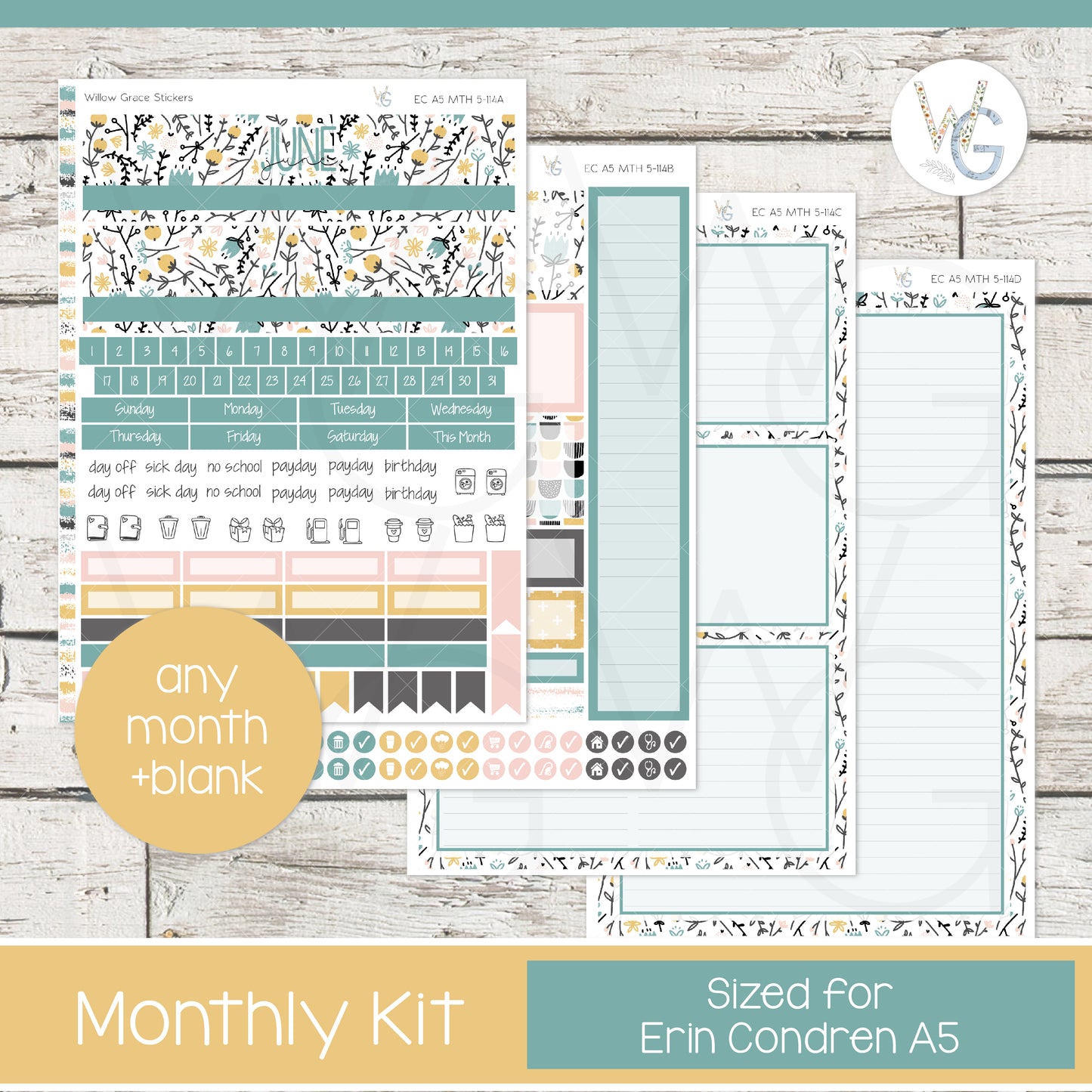 EC A5 Monthly Planner Stickers β’ ECM5-114