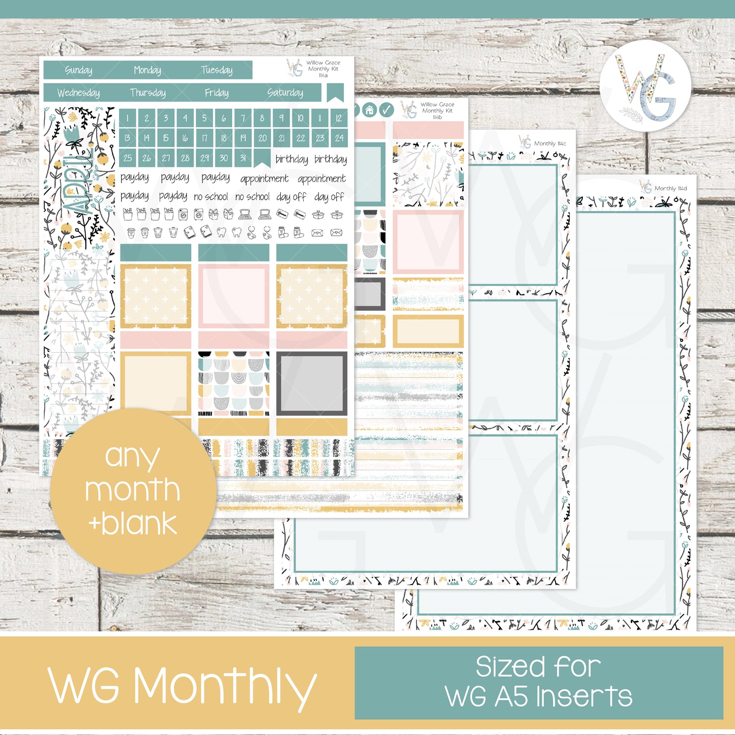 WG A5 Monthly Planner Stickers β’ WGM5-114