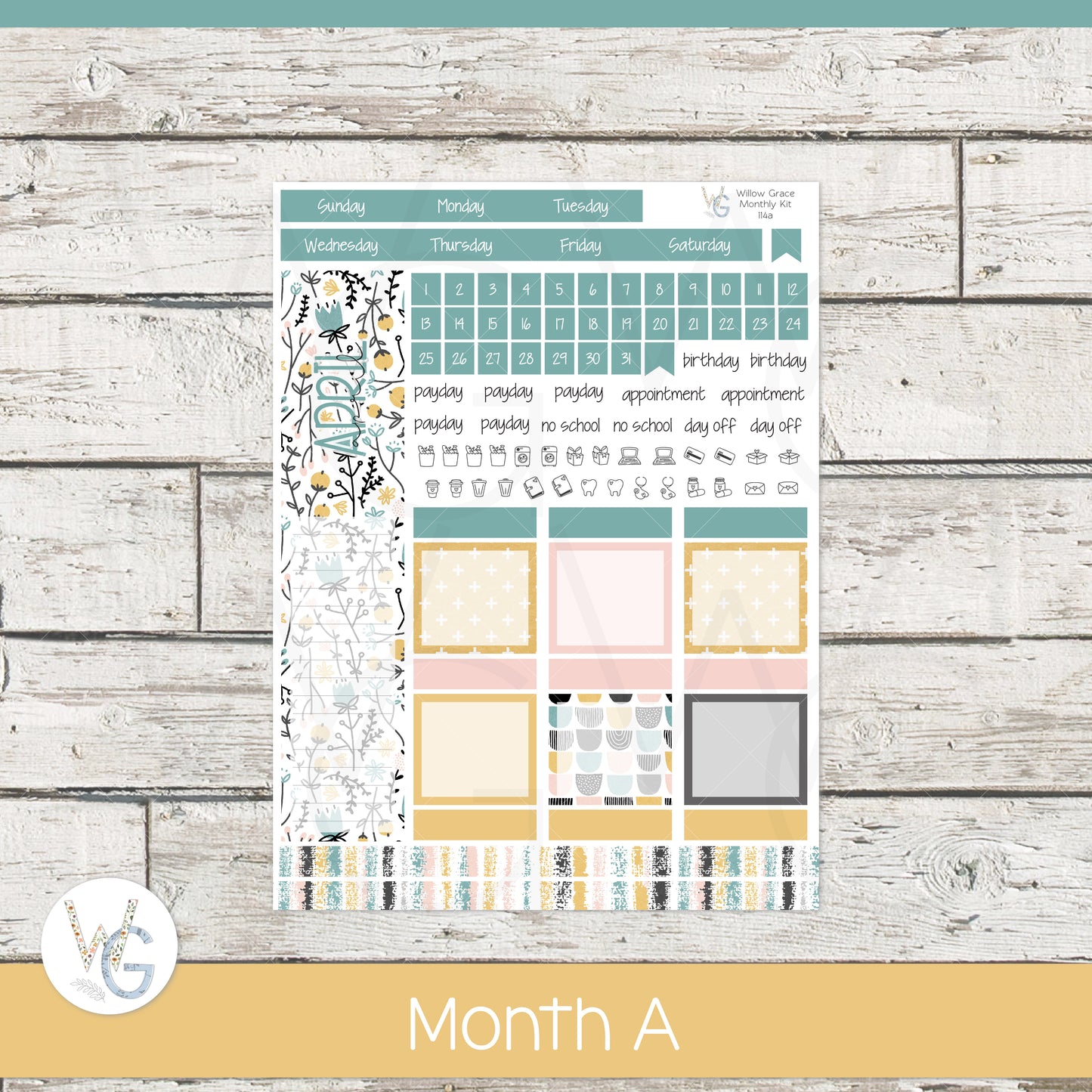 WG A5 Monthly Planner Stickers β’ WGM5-114