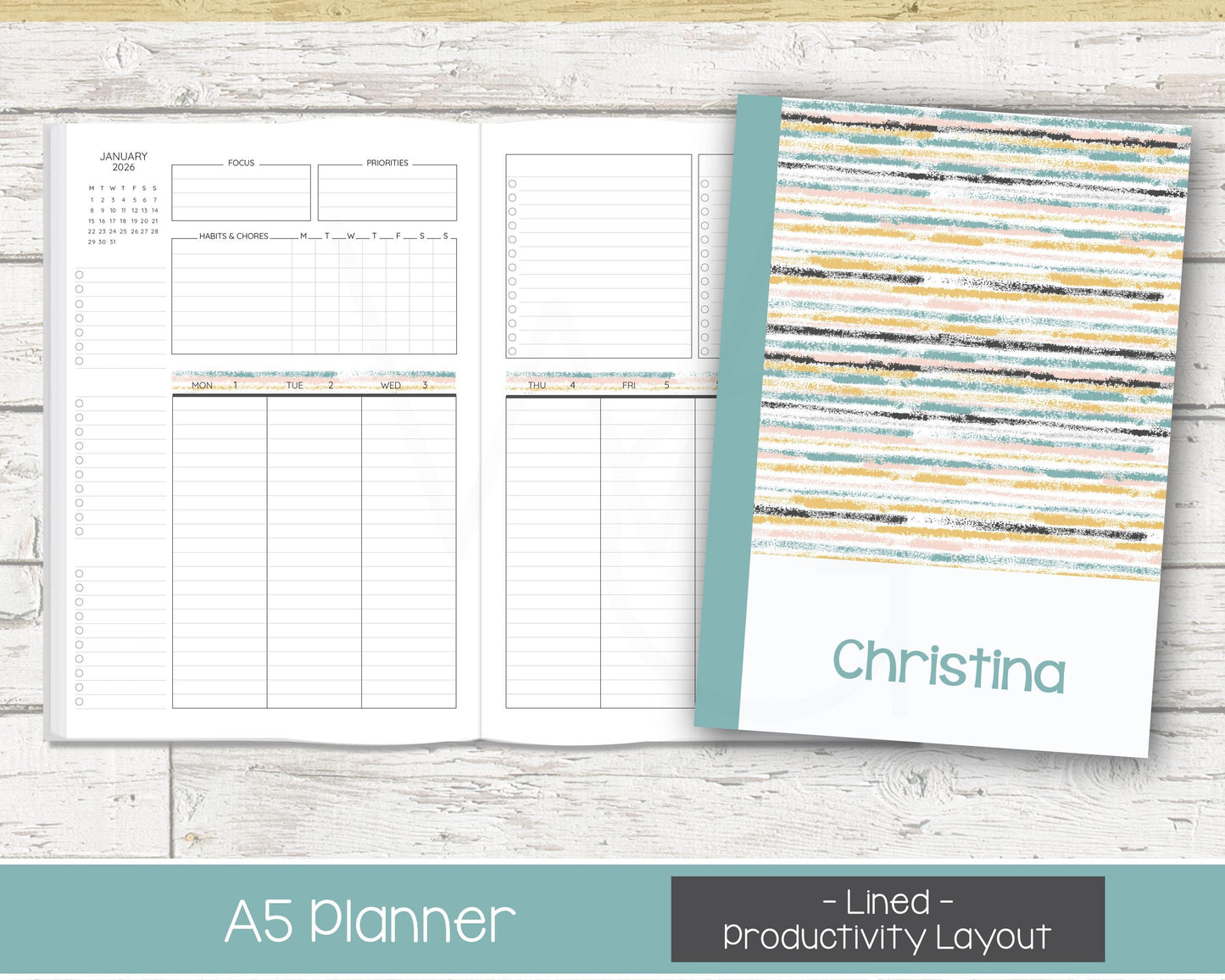 2026 Weekly Personalized Planner | Productivity Weekly Planner | Lined Layout | Reflections