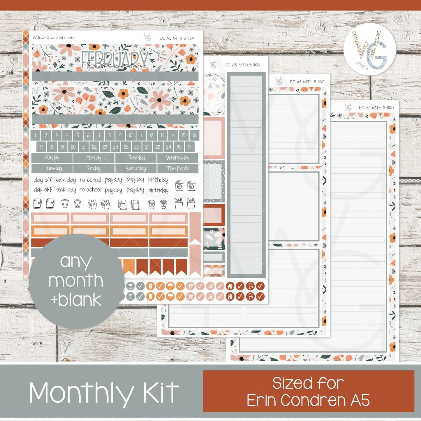EC A5 Monthly Planner Stickers β’ ECM5-110