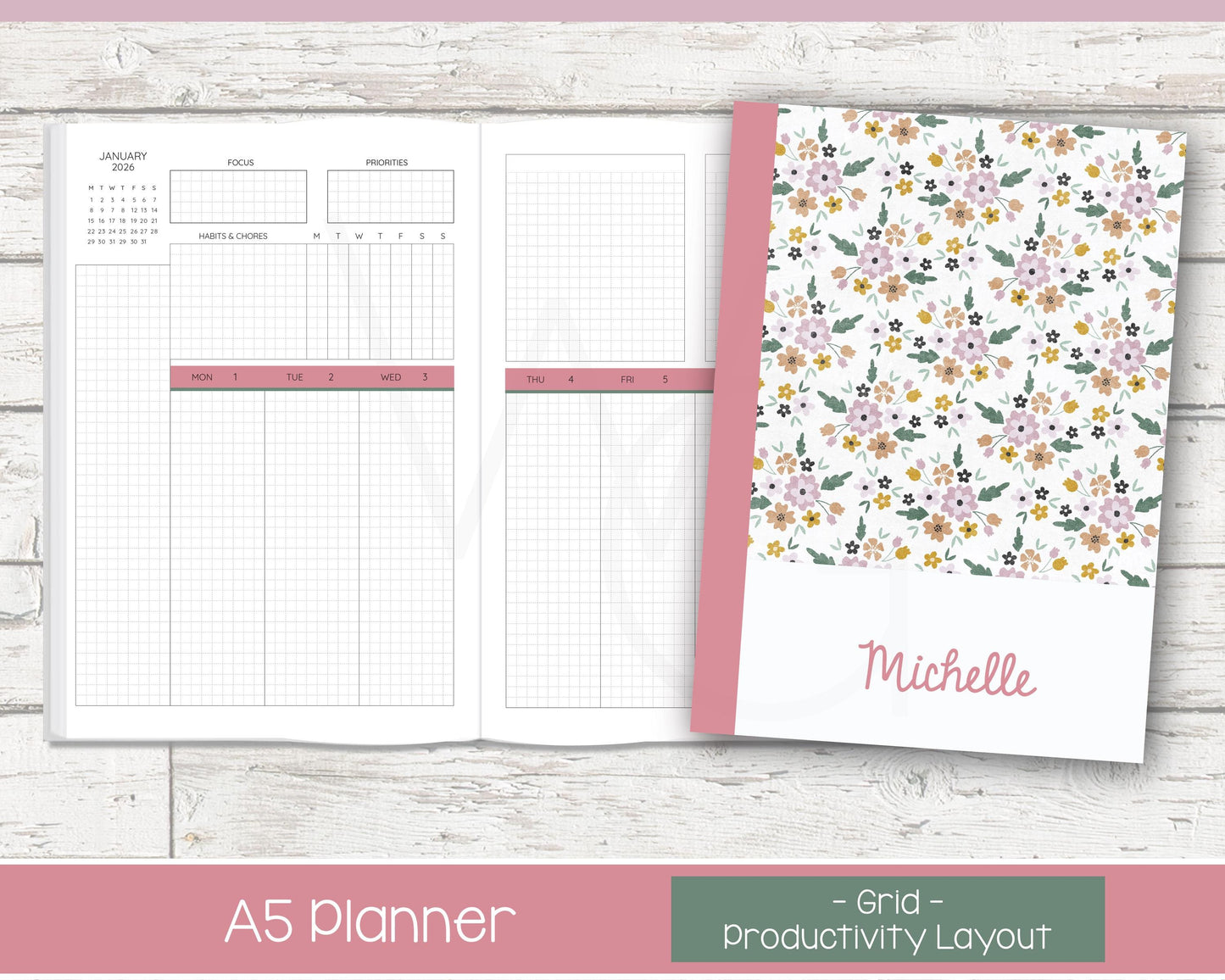 2026 Weekly Personalized Planner | Productivity Weekly Planner | Grid Layout | Petal Parade