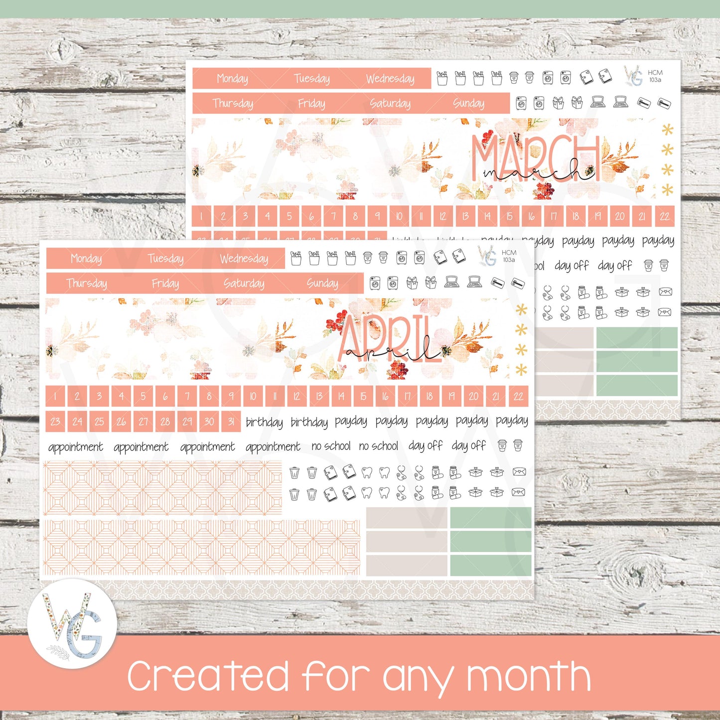 Hobonichi Cousin (A5) Monthly Planner Stickers β’ HM-103