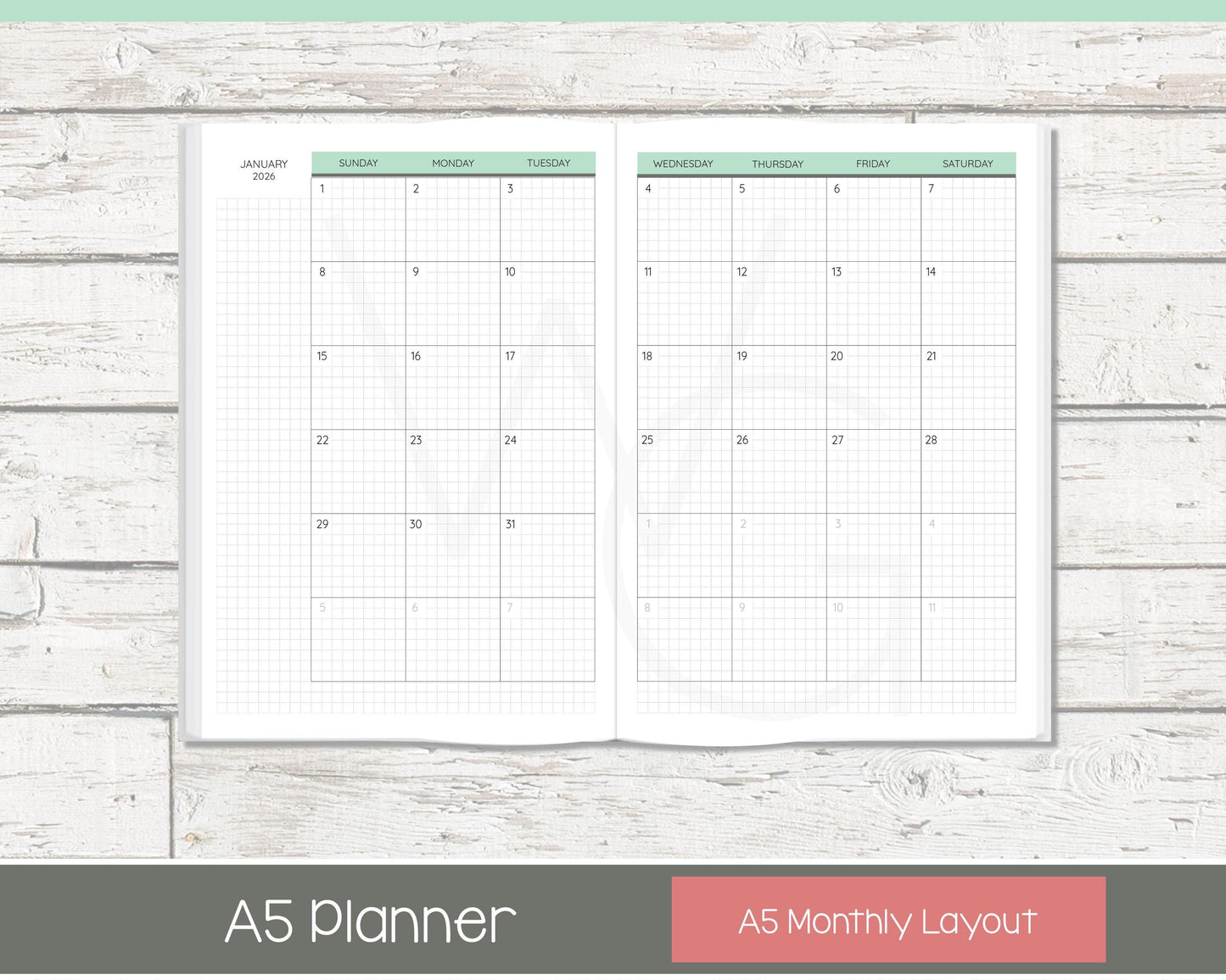 2026 Complete Personalized Planner | Month, Week, Day Planner | Grid Layout | Shabby Chevron