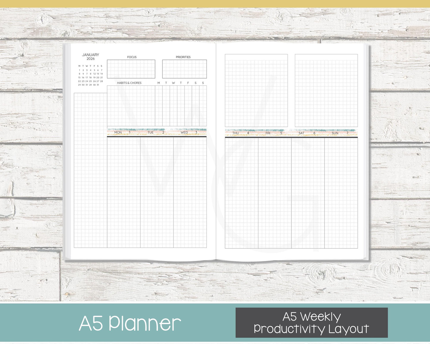 2026 Weekly Personalized Planner | Productivity Weekly Planner | Grid Layout | Reflections