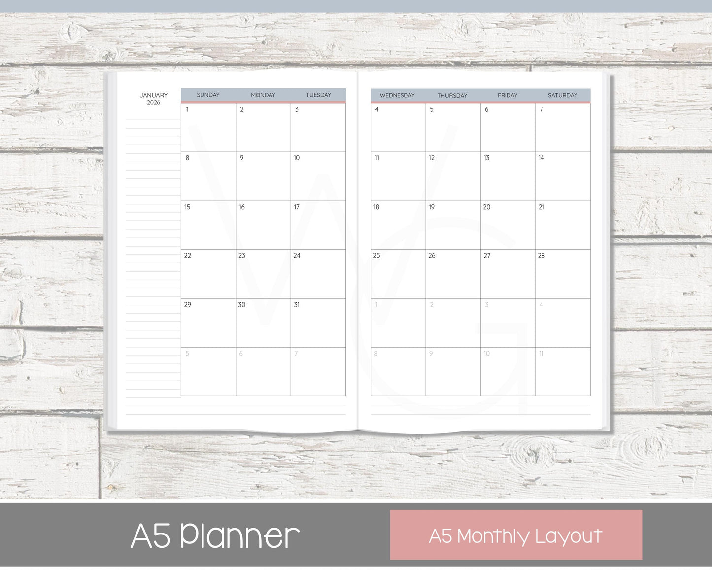 2026 Complete Personalized Planner | Month, Week, Day Planner | Lined Layout | Vintage Blues