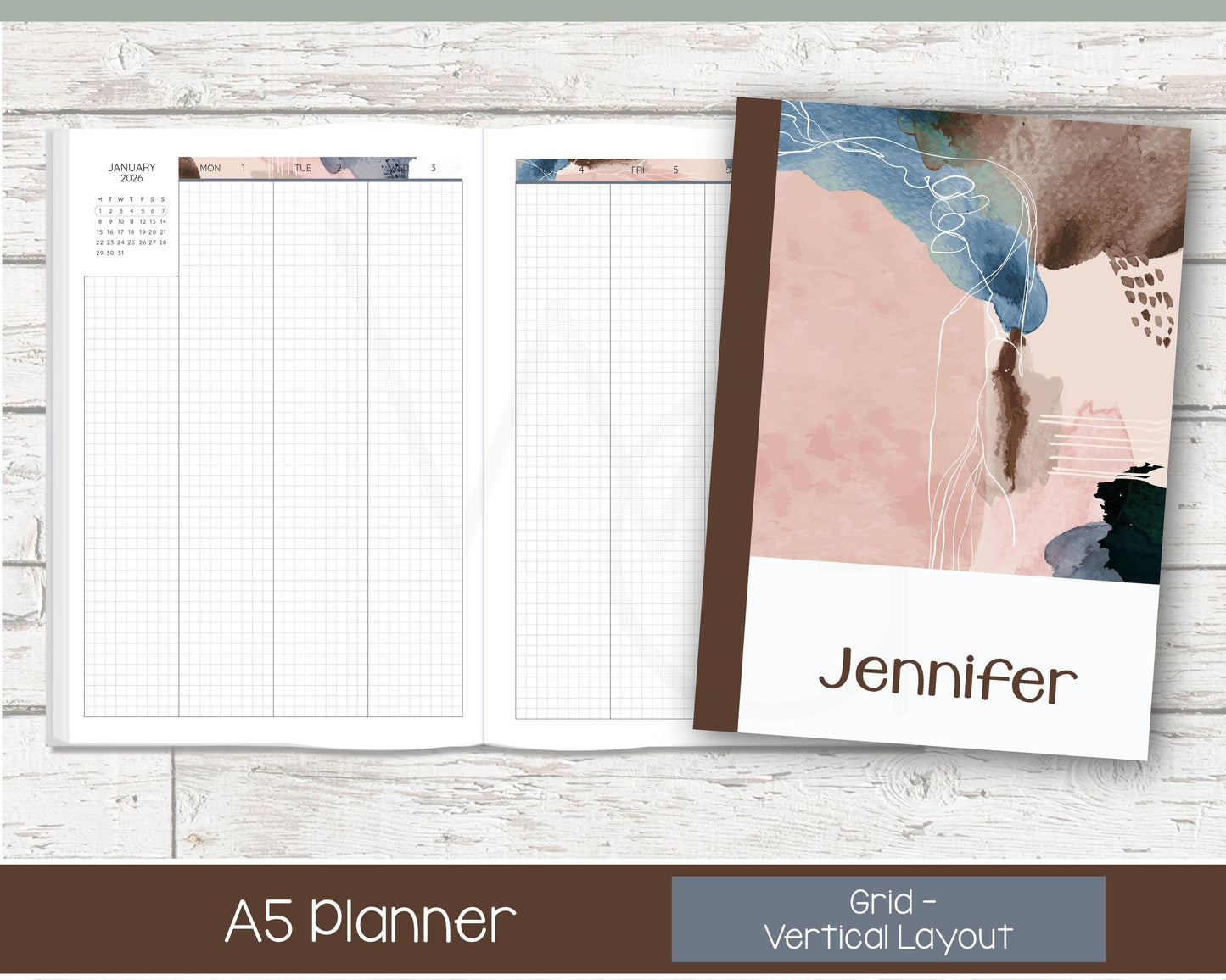 2026 Weekly Personalized Planner | Vertical Weekly Planner | Grid Layout | Blush & Ink