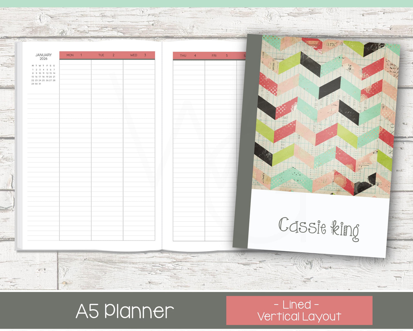 2026 Weekly Personalized Planner | Vertical Weekly Planner | Lined Layout | Shabby Chevron