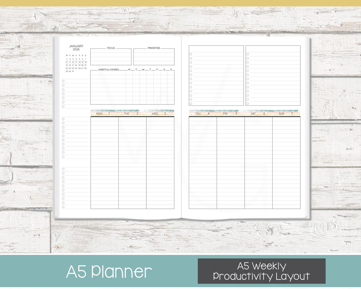 2026 Weekly Personalized Planner | Productivity Weekly Planner | Lined Layout | Reflections