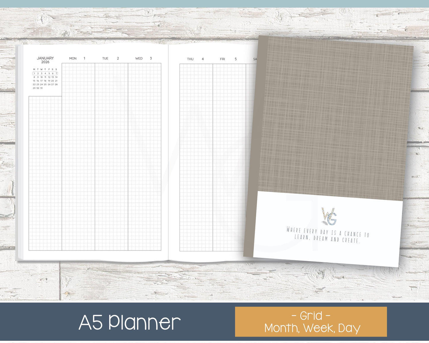 2026 Complete Planner | Month, Week, Day Planner | Grid Layout - Black and White | Ready to Ship