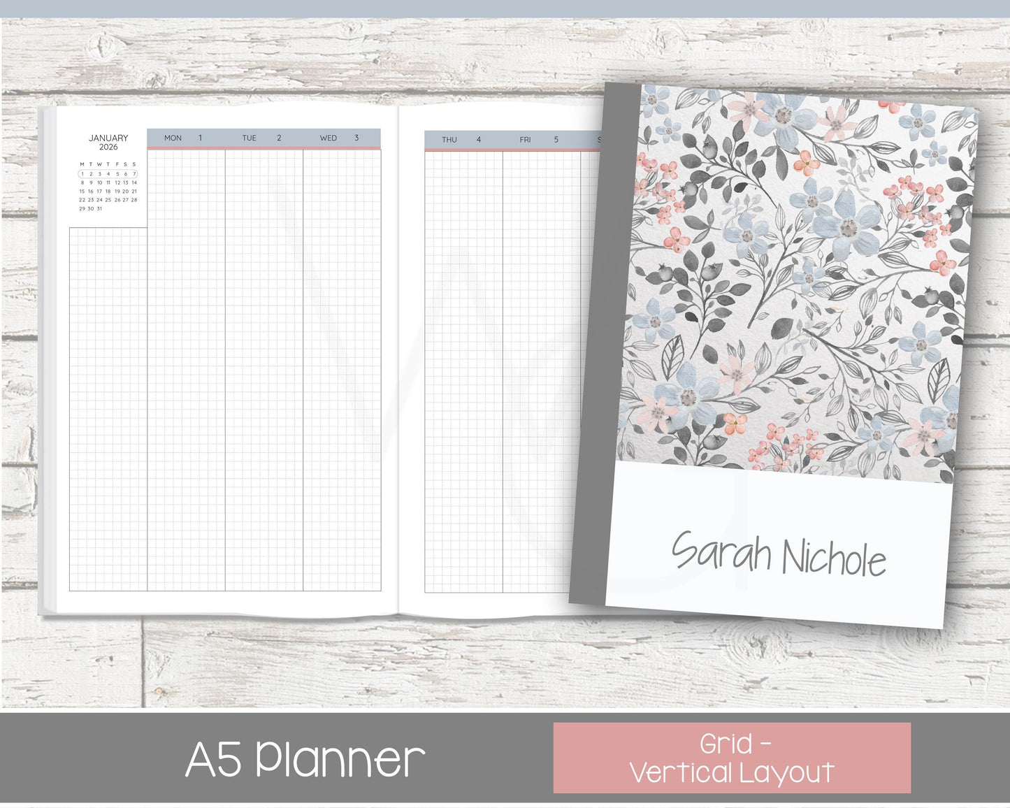 2026 Weekly Personalized Planner | Vertical Weekly Planner | Grid Layout | Vintage Blues