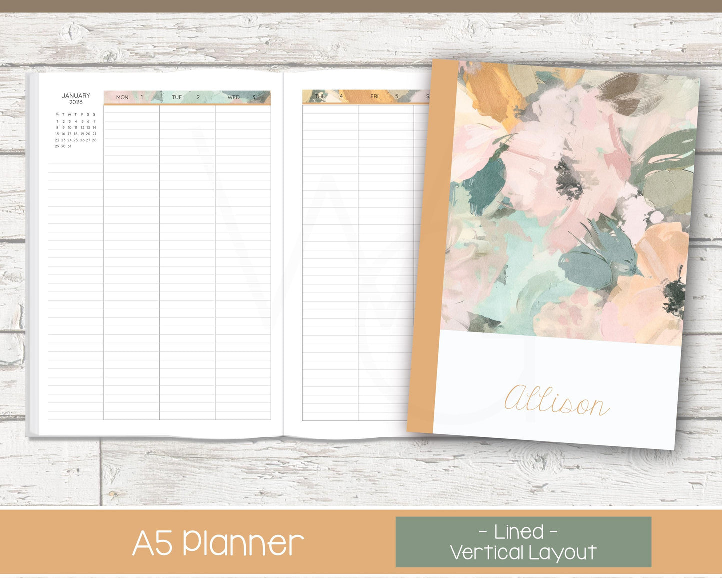 2026 Weekly Personalized Planner | Vertical Weekly Planner | Lined Layout | Bloom