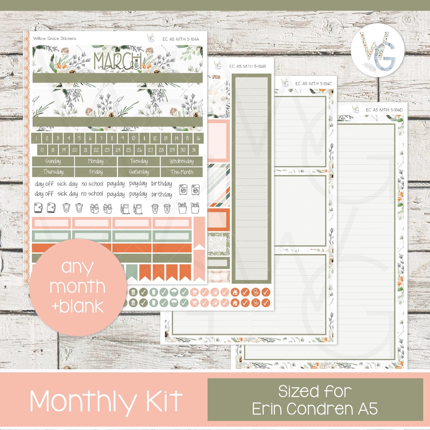 EC A5 Monthly Planner Stickers β’ ECM5-104
